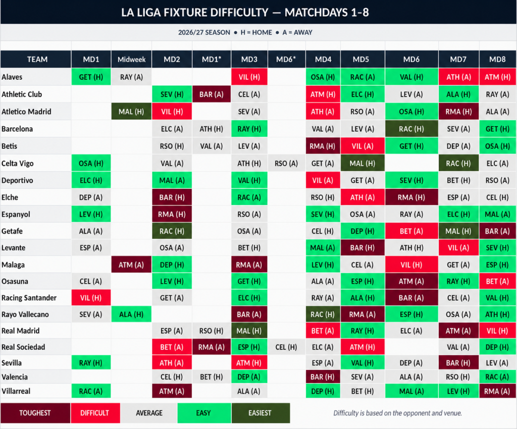 La Liga FIXTURE difficulty 2027
